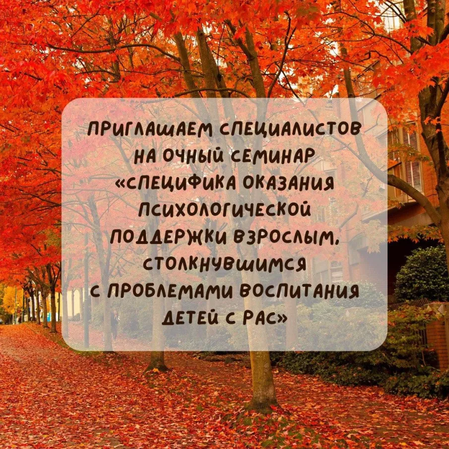 Семинар "Специфика оказания психологической поддержки взрослым, столкнувшимся с проблемами воспитания детей с РАС"